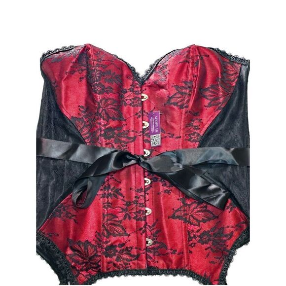Adore Me Lace Strapless Corset Size 0X Lace Up Red Black Garter Clips Lingerie - Picture 11 of 13